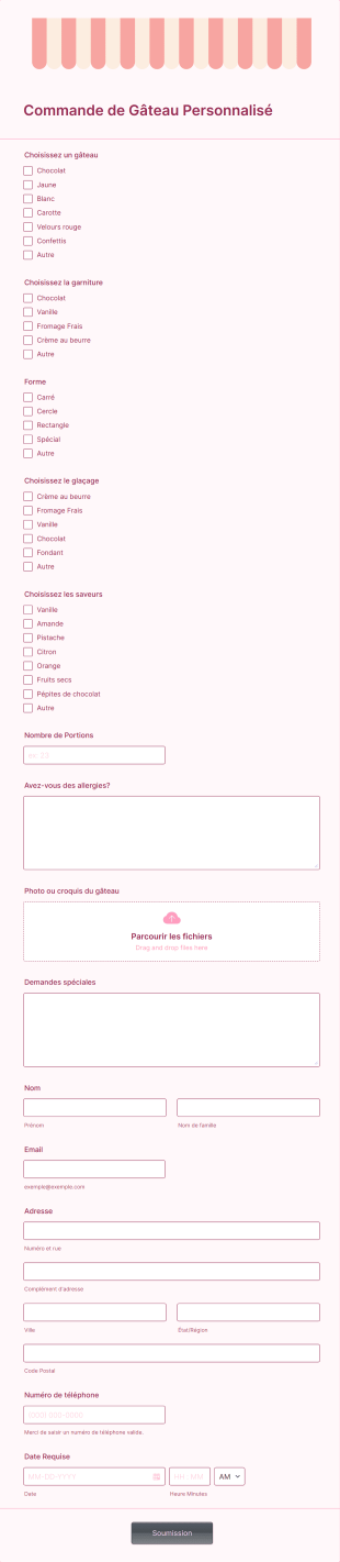 Formulaire De Commande De Gâteau Personnalisé