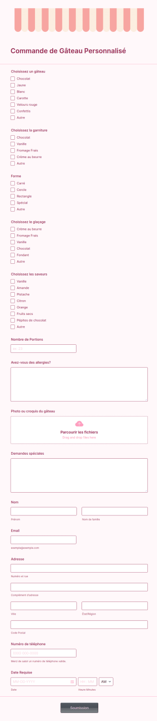 Formulaire De Commande De Gâteau Personnalisé