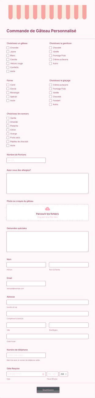Formulaire De Commande De Gâteau Personnalisé Form Template