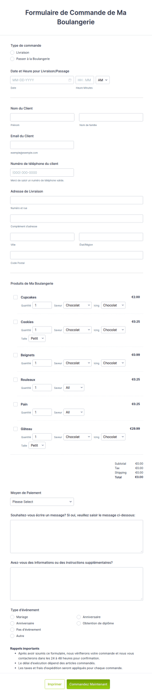 Formulaire De Commande De Ma Boulangerie