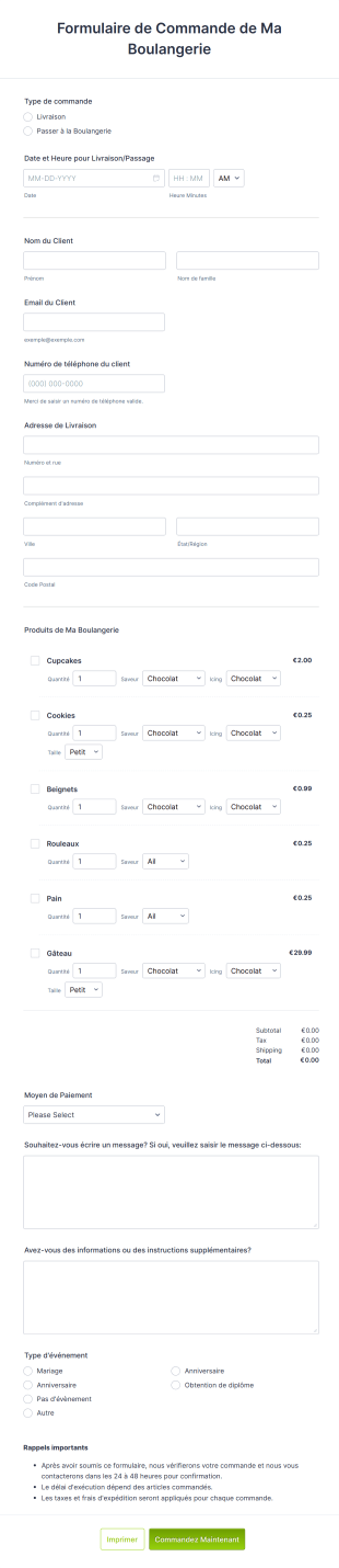 Formulaire De Commande De Ma Boulangerie