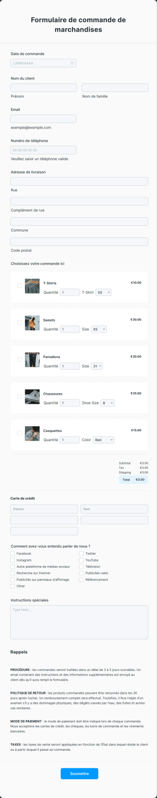 Formulaire De Commande De Marchandises Form Template