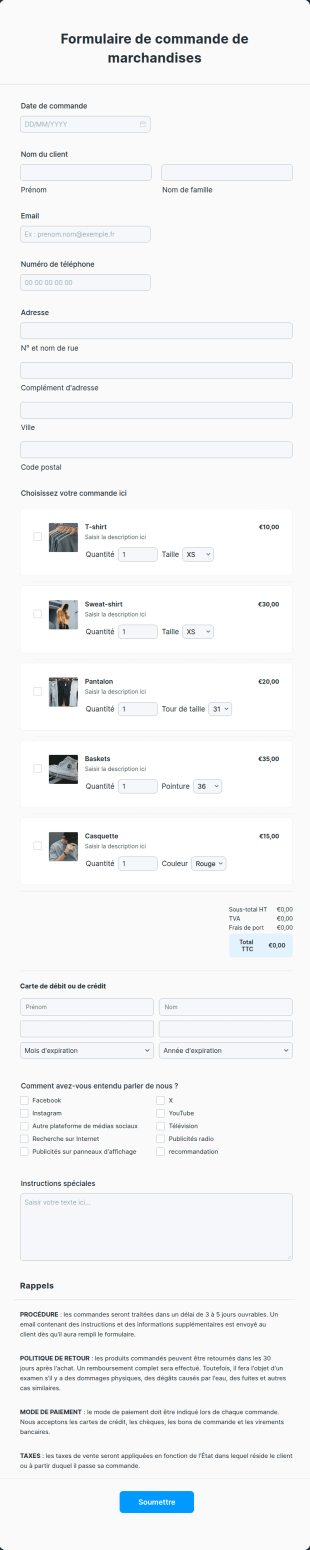 Formulaire De Commande De Marchandises