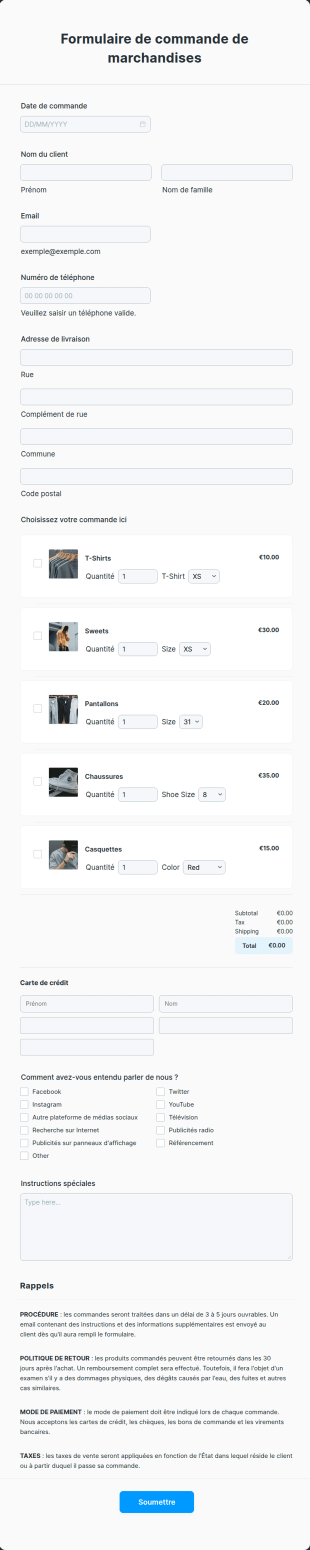 Formulaire De Commande De Marchandises