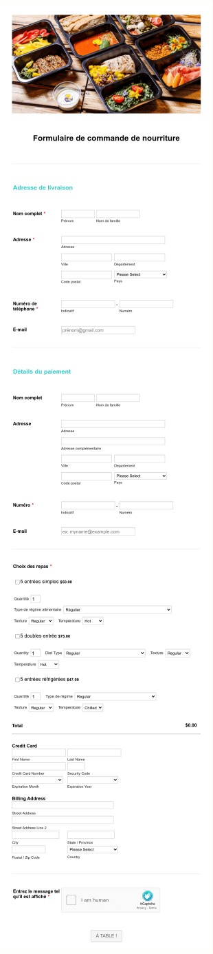 Formulaire De Commande De Nourriture