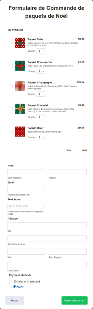 Formulaire De Commande De Paquets De Noël