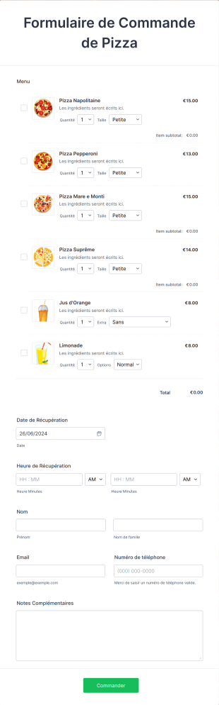 Formulaire De Commande De Pizza