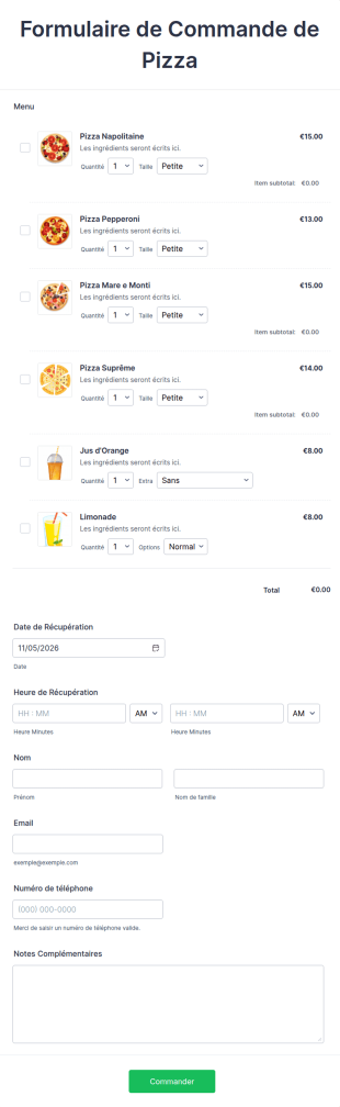 Formulaire De Commande De Pizza