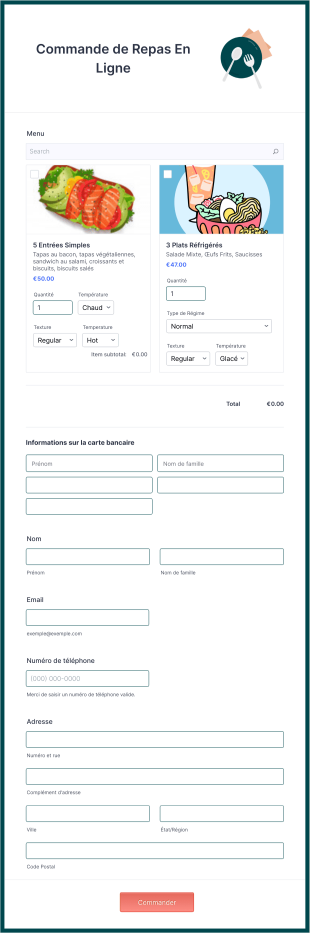 Formulaire De Commande De Repas En Ligne Avec Stripe
