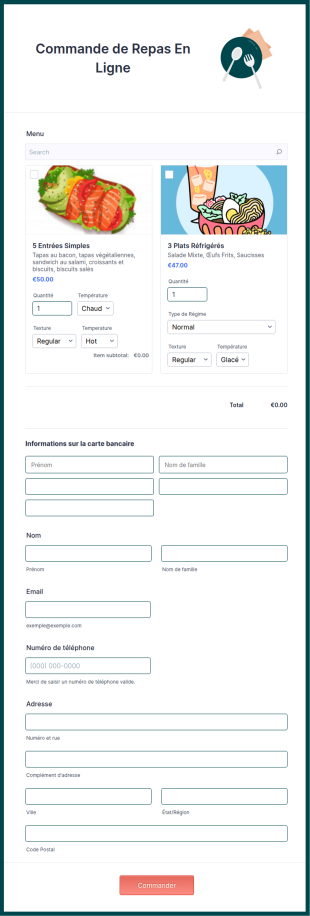 Formulaire De Commande De Repas En Ligne Avec Stripe