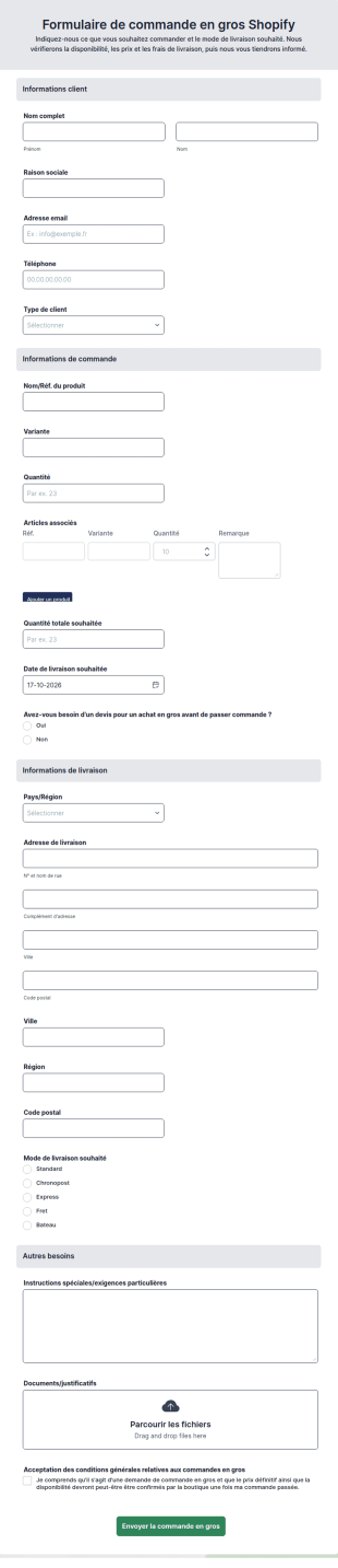 Formulaire De Commande En Gros Shopify