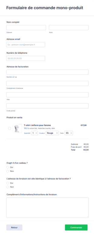 Formulaire De Commande Mono Produit
