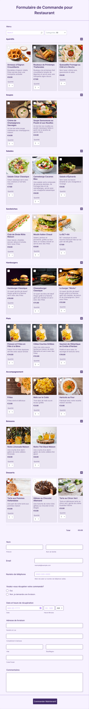 Formulaire De Commande Pour Restaurant