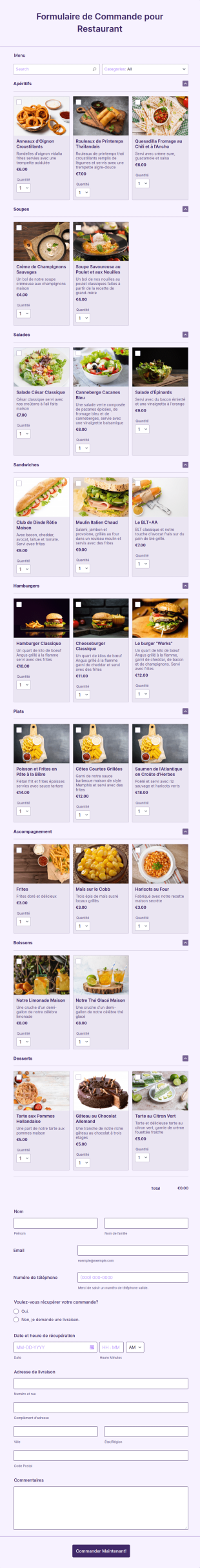 Formulaire De Commande Pour Restaurant