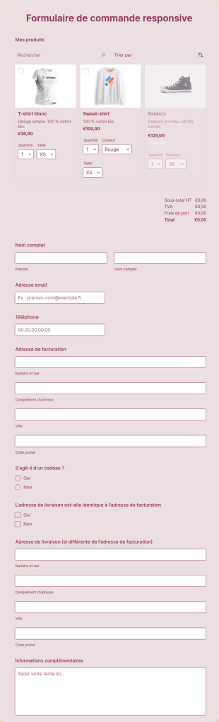 Formulaire De Commande Responsive
