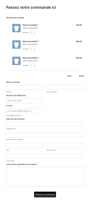 Formulaire De Commande Simple Et Personnalisé