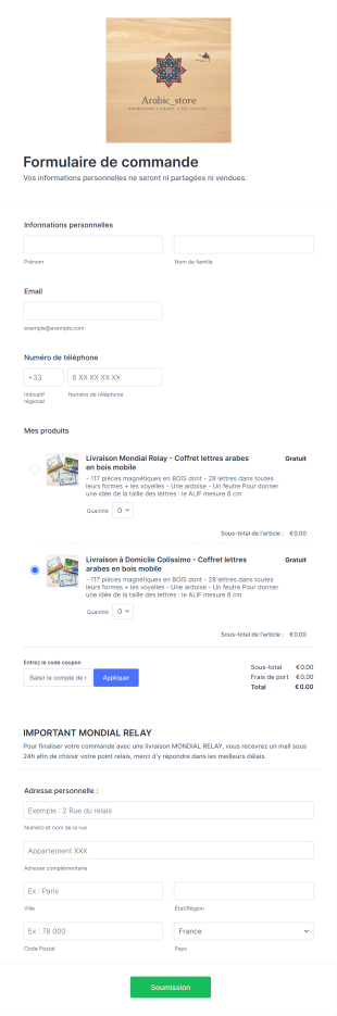 Formulaire De Commande Montessori Form Template
