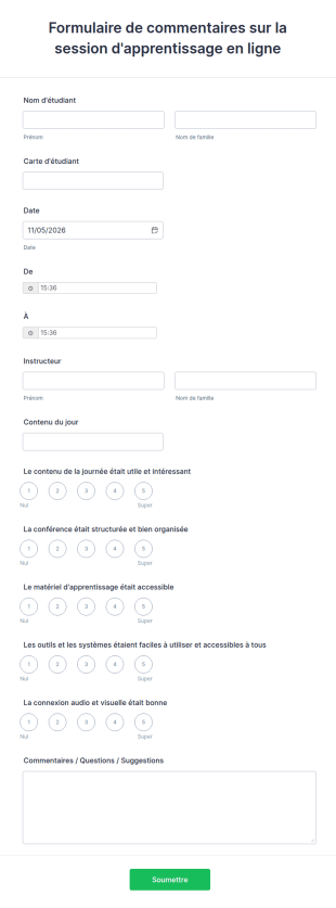 Formulaire De Commentaires Sur La Session D'apprentissage En Ligne