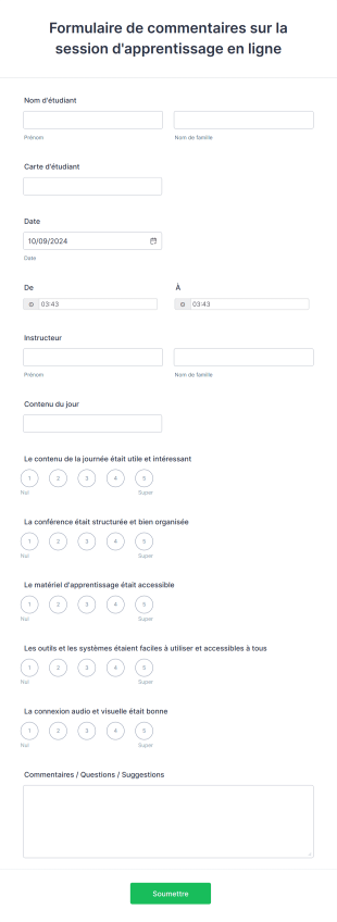 Formulaire De Commentaires Sur La Session D'apprentissage En Ligne