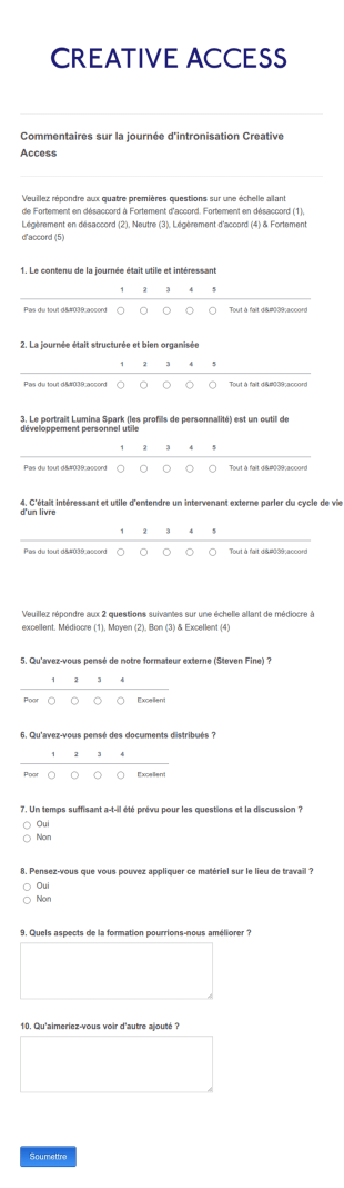 Formulaire De Commentaires Sur La Session