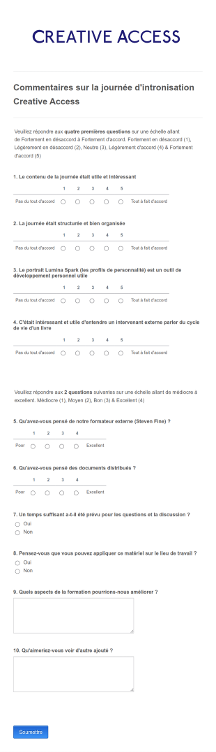 Formulaire De Commentaires Sur La Session Form Template