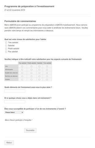 Formulaire De Commentaires Sur Le Webinaire D'entreprise