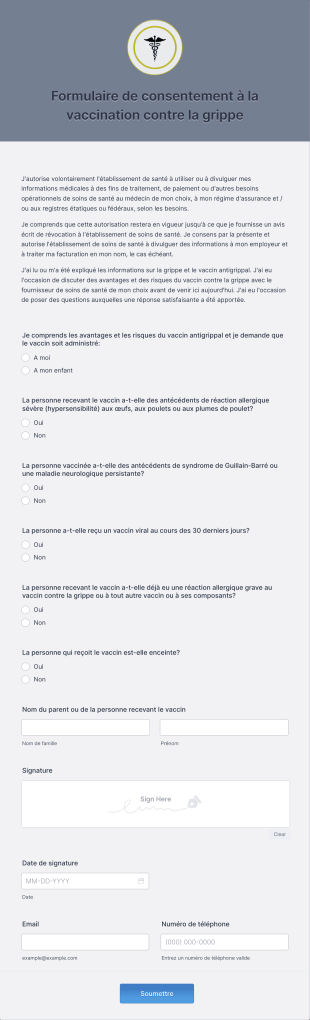 Formulaire De Consentement à La Vaccination Contre La Grippe