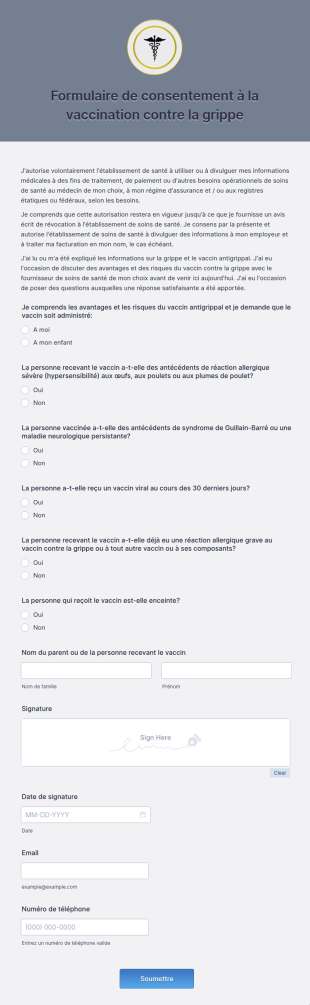 Formulaire De Consentement à La Vaccination Contre La Grippe