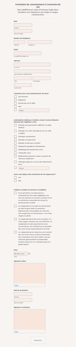 Formulaire De Consentement à L'extension De Cils
