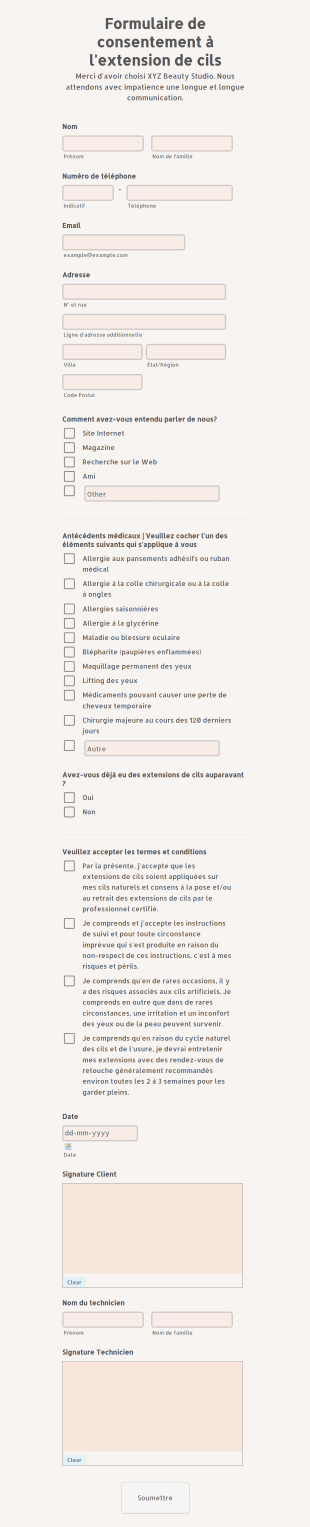 Formulaire De Consentement à L'extension De Cils