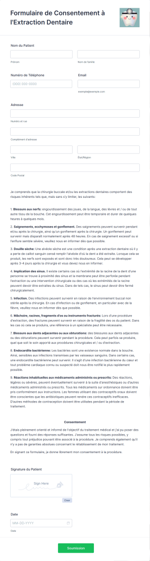 Formulaire De Consentement à L'Extraction Dentaire Form Template