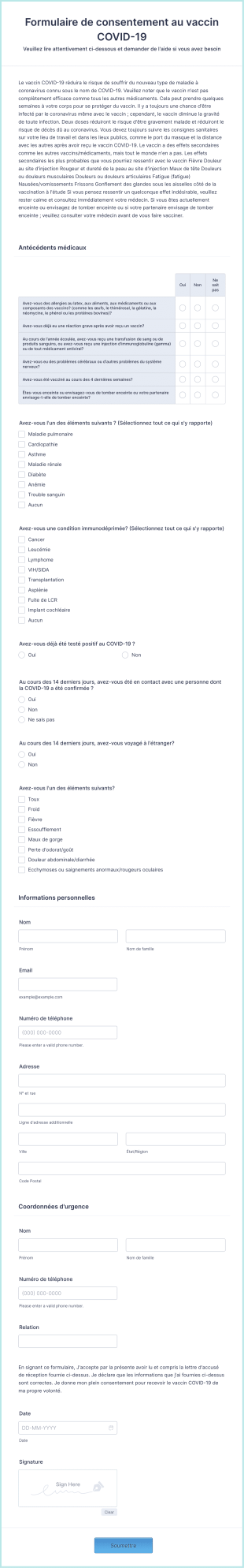 Formulaire De Consentement Au Vaccin COVID 19