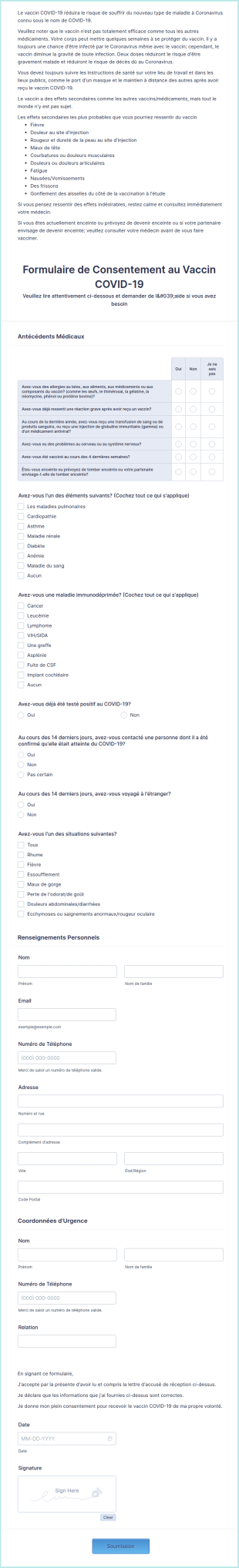 Formulaire De Consentement Au Vaccin COVID 19