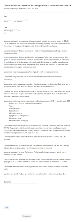 Formulaire De Consentement Aux Services De Cils Covid 19