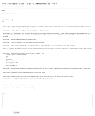 Formulaire De Consentement Aux Services De Cils Covid 19 Form Template