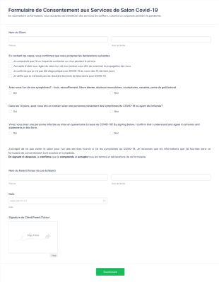 Formulaire De Consentement Aux Services De Salon Covid 19 Form Template