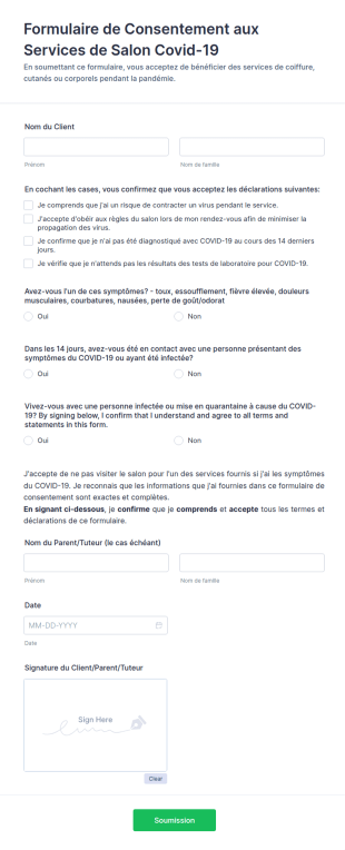 Formulaire De Consentement Aux Services De Salon Covid 19