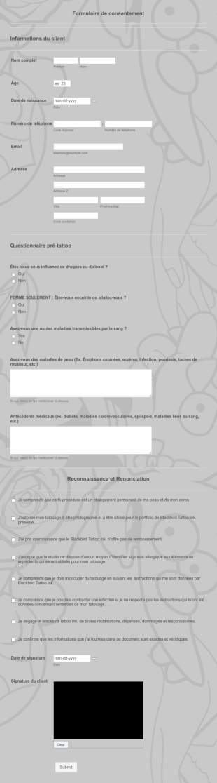 Formulaire De Consentement Blackbird Tattoo Ink