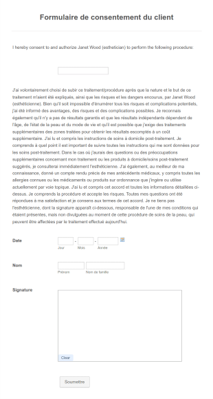 Formulaire De Consentement Du Client Form Template