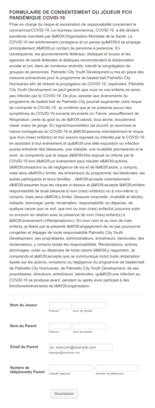 Formulaire De Consentement Du Joueur Pcyd / Pch Pandémique Covid 19