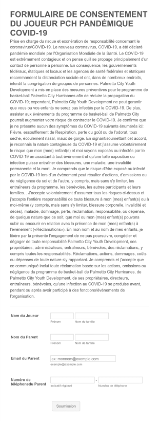 Formulaire De Consentement Du Joueur Pcyd / Pch Pandémique Covid 19 Form Template