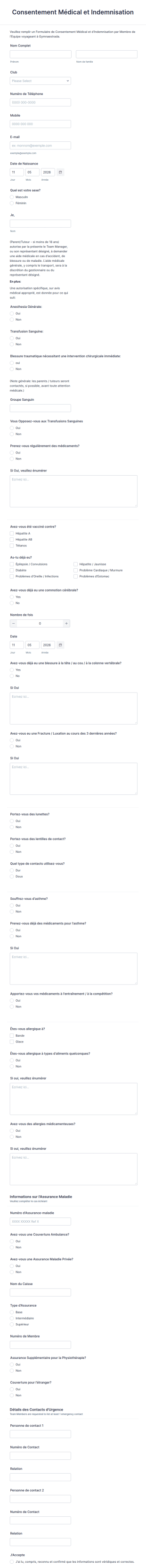 Formulaire De Consentement Médical Et D'Indemnisation