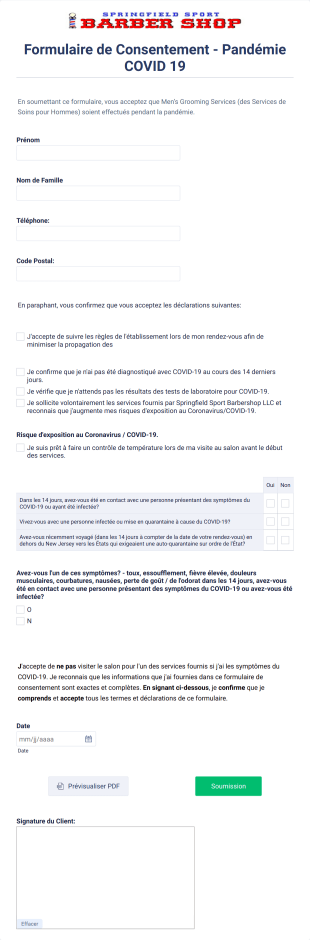 Formulaire De Consentement Pandémie COVID 19