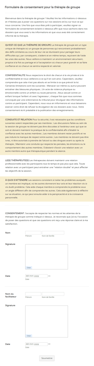 Formulaire De Consentement Pour La Thérapie De Groupe