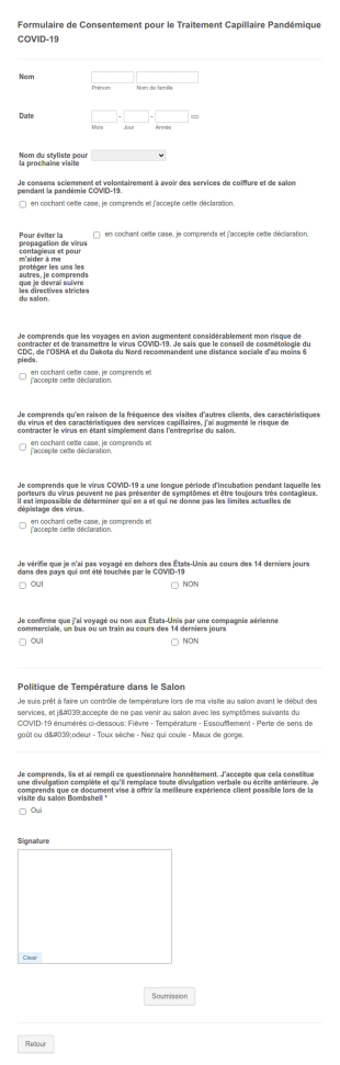 Formulaire De Consentement Pour Le Traitement Capillaire Pandémique COVID 19