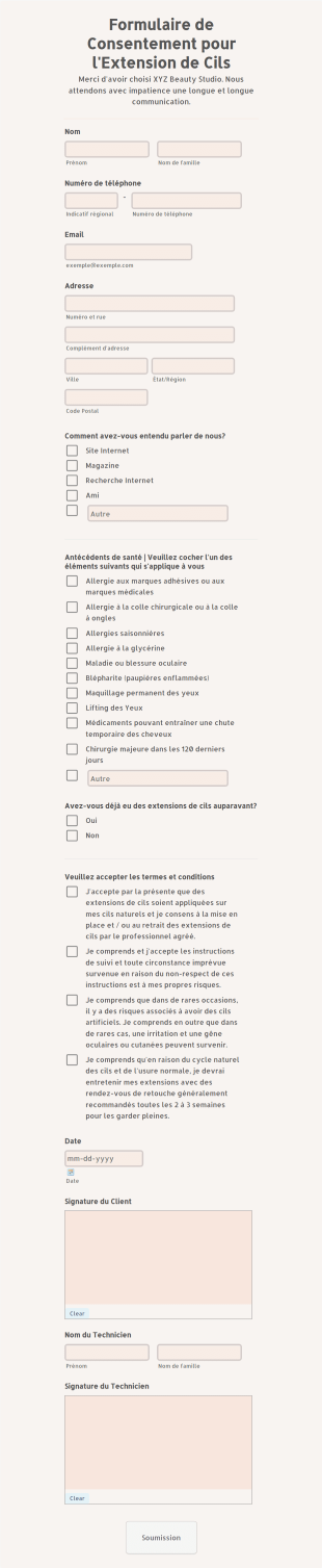 Formulaire De Consentement Pour L'Extension De Cils Form Template