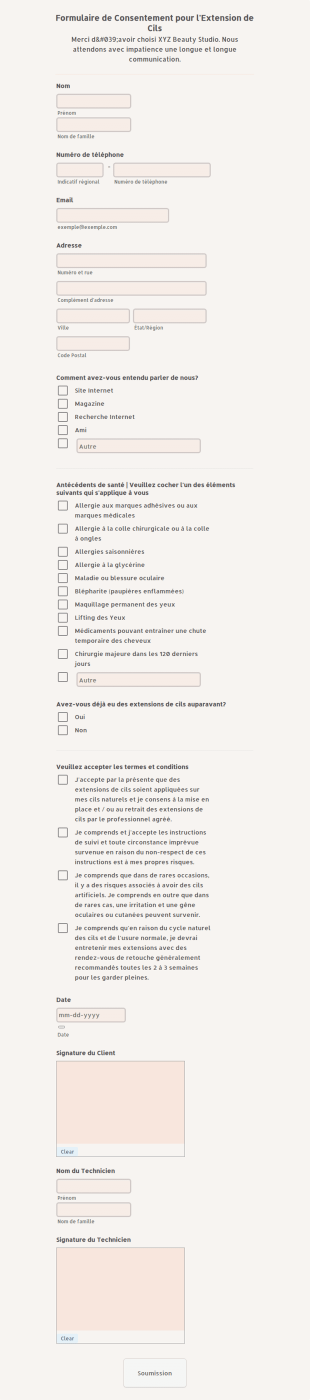 Formulaire De Consentement Pour L'Extension De Cils