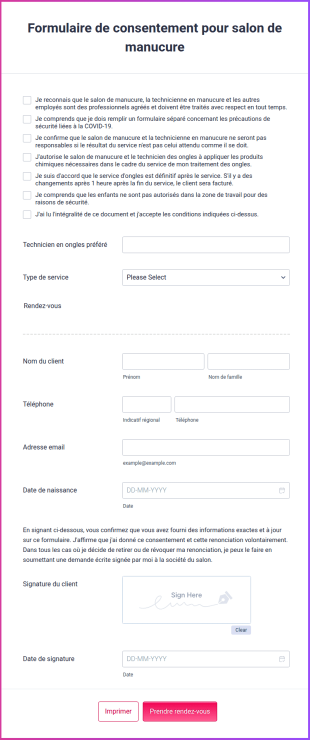 Formulaire De Consentement Pour Salon De Manucure