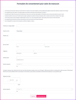 Formulaire De Consentement Pour Salon De Manucure Form Template