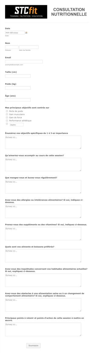 Formulaire De Consultation En Nutrition Form Template